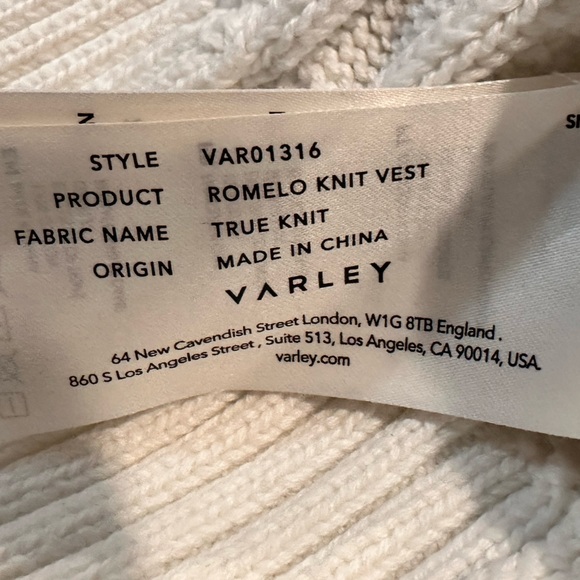 Varley Romero Cream V-Neck Cable Knit Sweater Vest - Picture 5 of 6